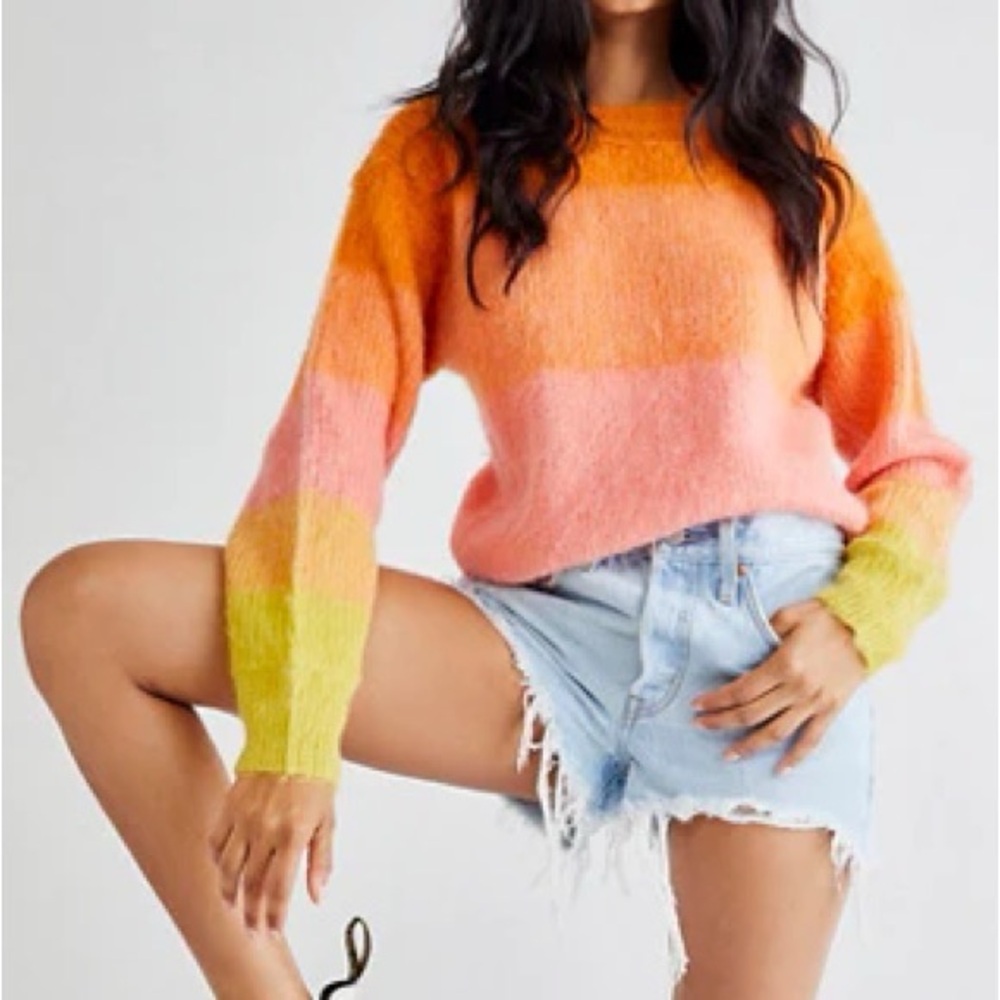Free People - Autumn Sky Ombre Color Block Wool Blend Long Sleeve Sweater Size S